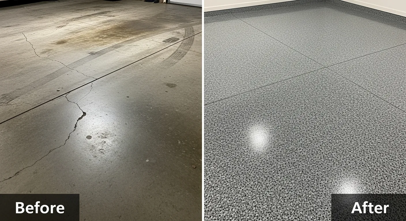 Garage floor before and after coating