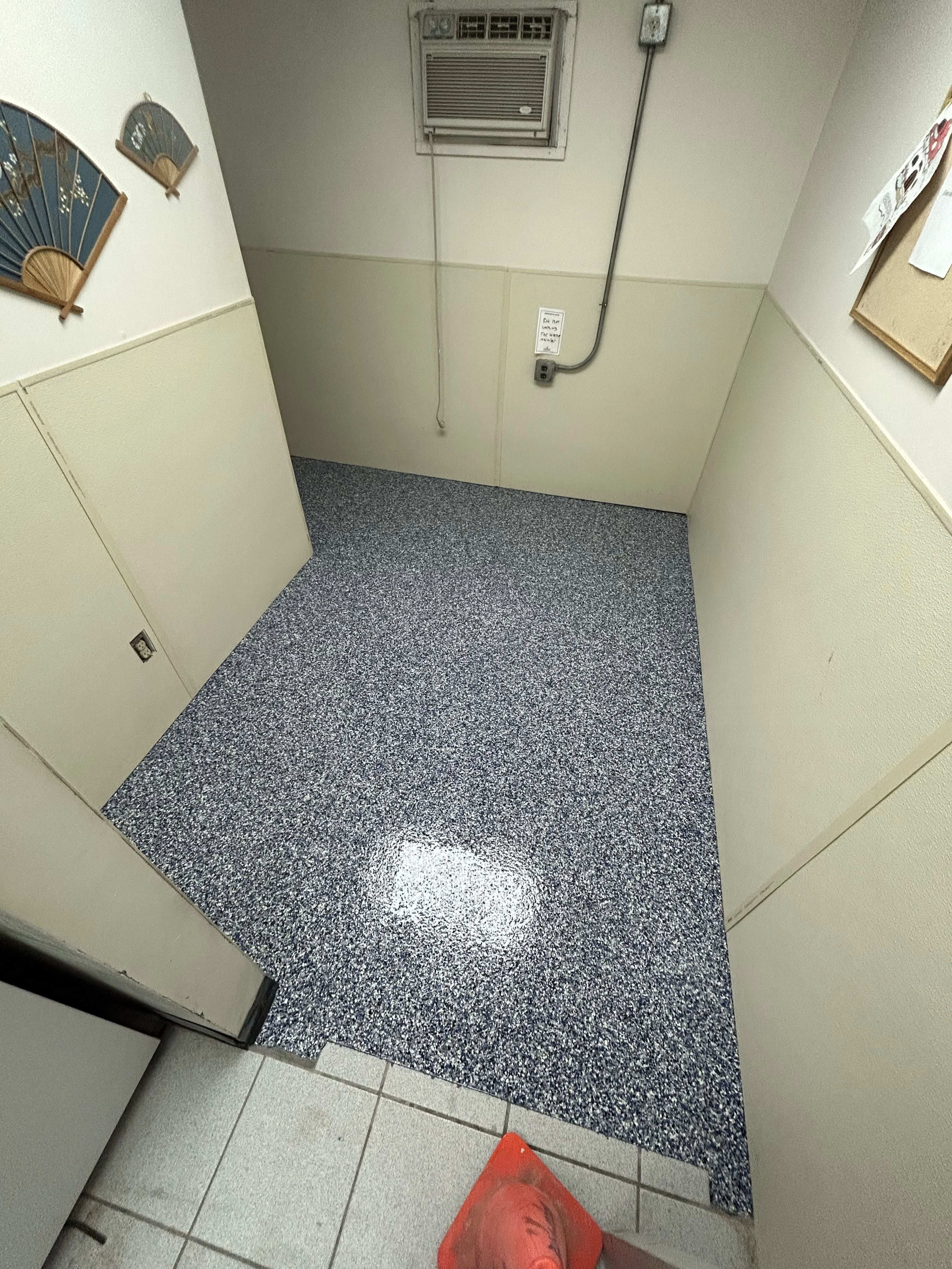 Commercial epoxy floor coating — StarCrest Cleaners Office, Champaign IL